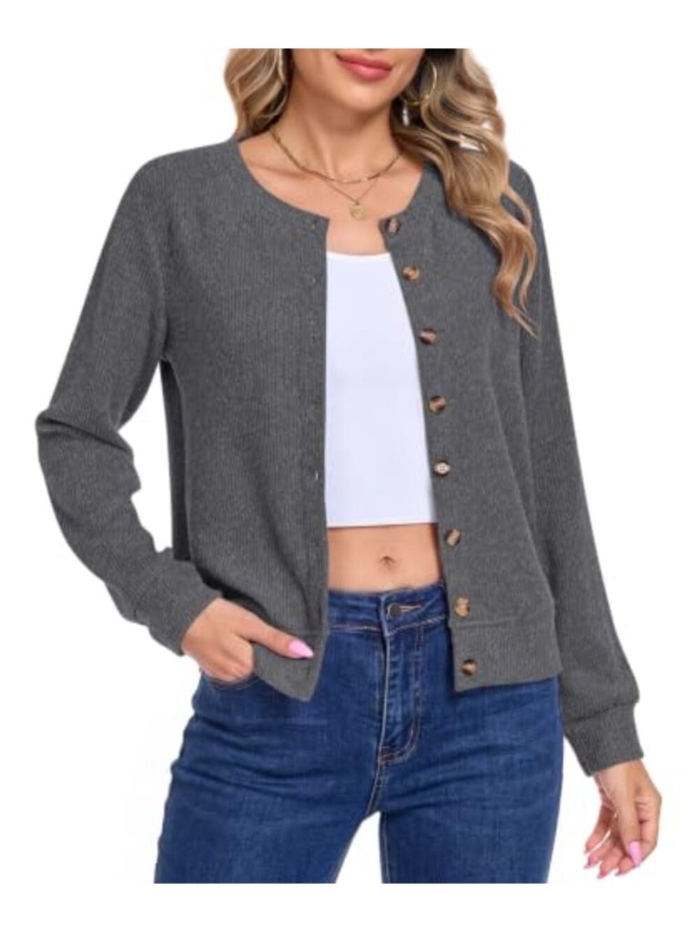Women's Lightweight Long Sleeve Button Front Cardigan Knit Sweater